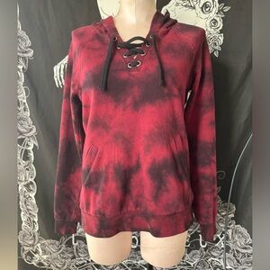 Hot Topic red & black tie-dye lace-up hoodie